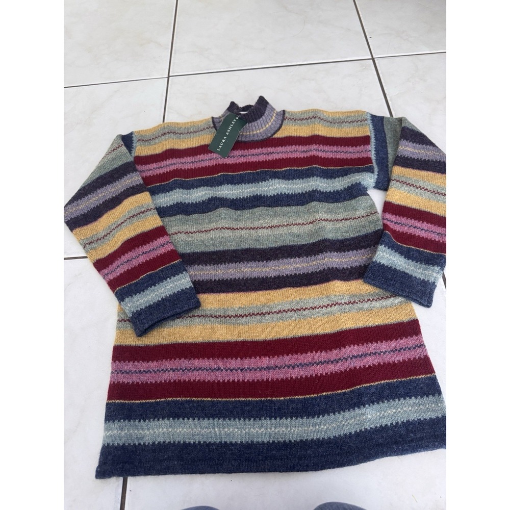 Vintage Laura Ashley Women's Wool Blend Colorful Striped Sweater S NWT 90s